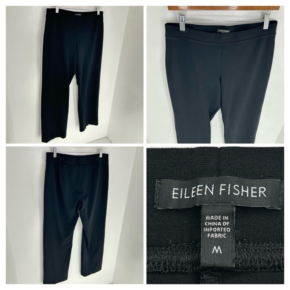 Eileen Fisher Black Ponte Knit Pull‎ On Pants Medium Minimalist Straight 31x29